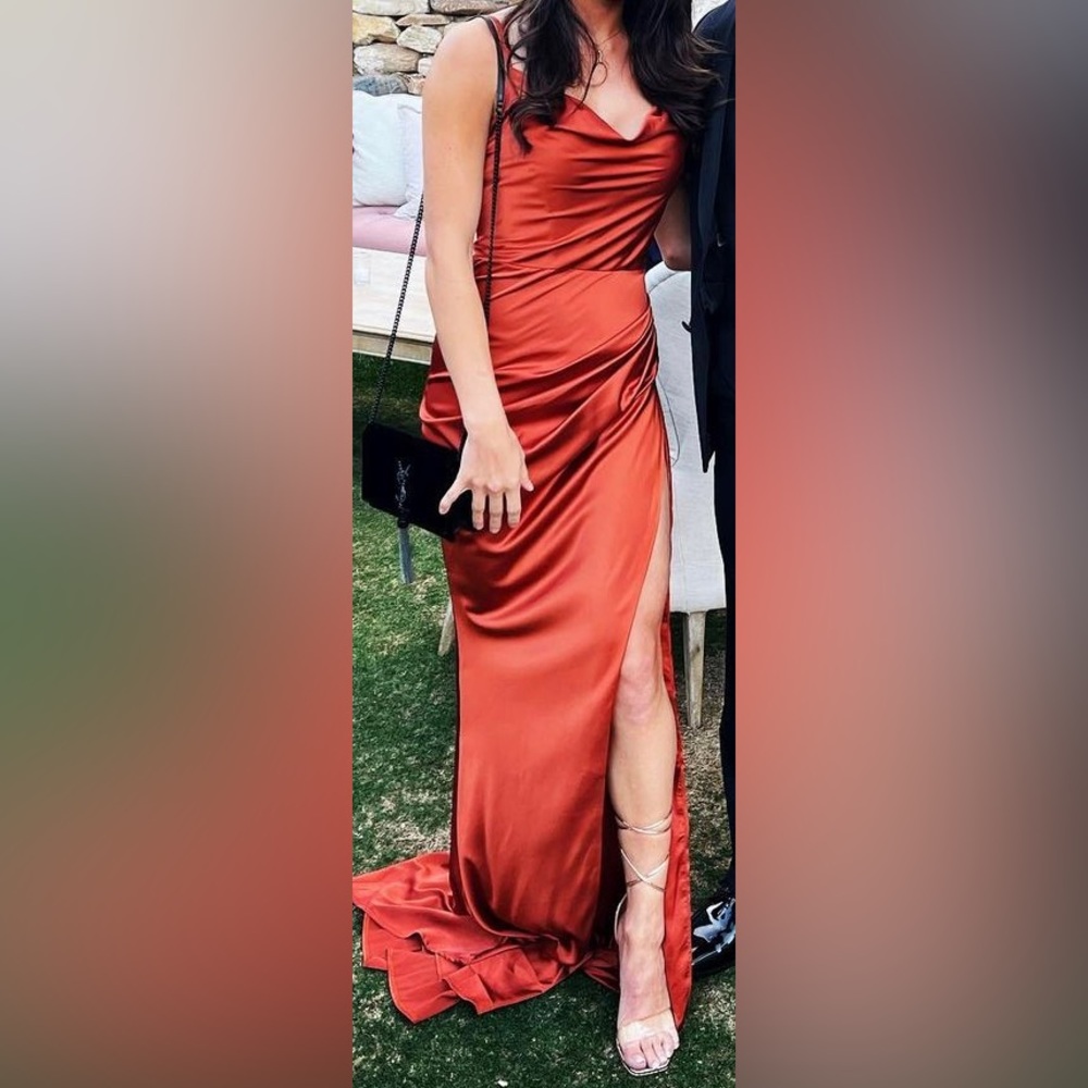 MODA GLAM BURNT ORANGE DRESS ONLY WORN ONCE, perfect condition.
